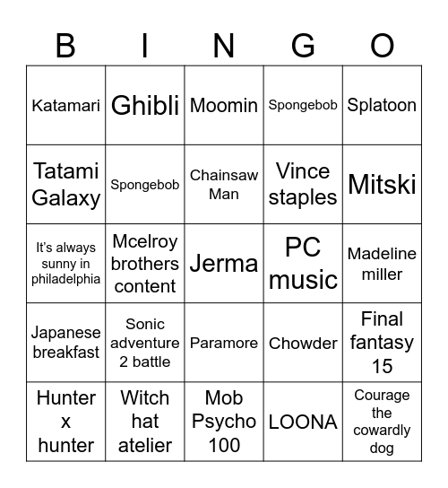 Untitled Bingo Card