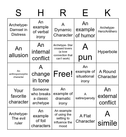 ELA SHREK BINGO! Bingo Card