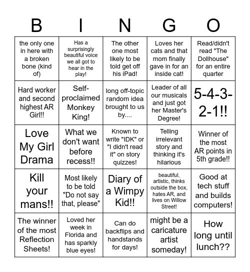 English Class 2 Bingo Card