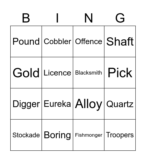 Unsigma gold rush Bingo Card