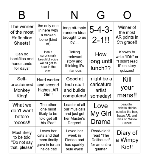 English Class 3 Bingo Card