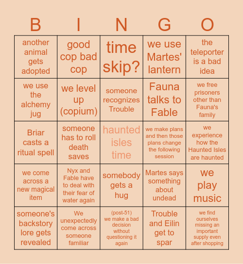 sessions 51-60 Bingo Card