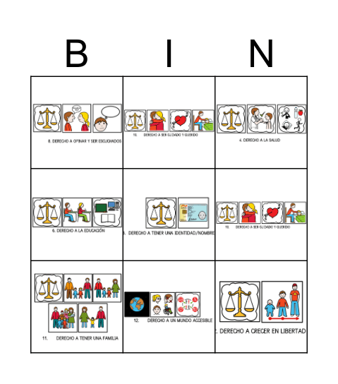 Derechos de los niños y niñas Bingo Card