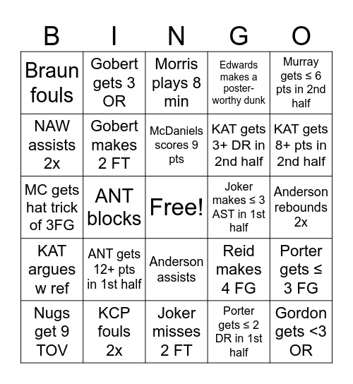 Untitled Bingo Card