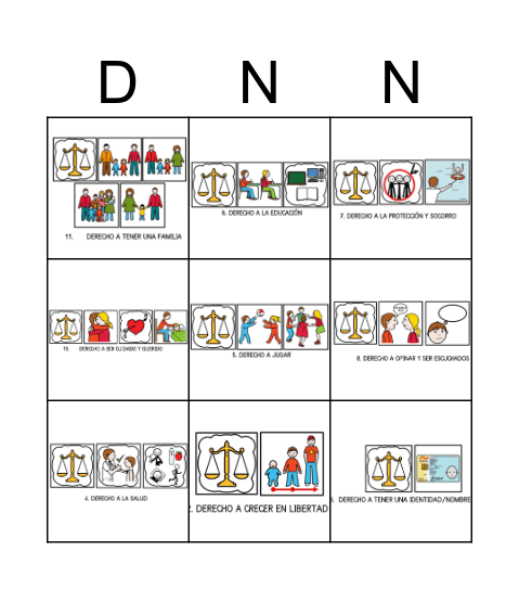 Derechos de los niños y niñas Bingo Card