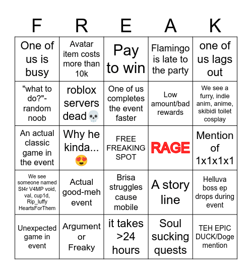 skibidi Bingo Card