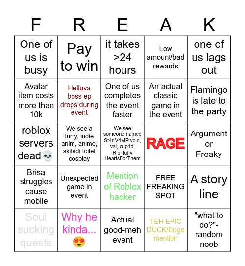 skibidi Bingo Card
