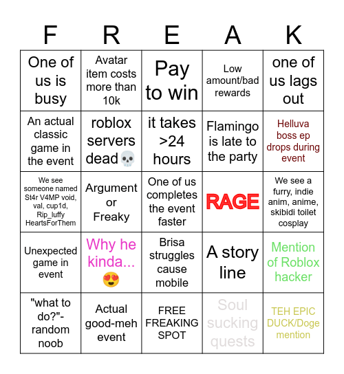 skibidi Bingo Card