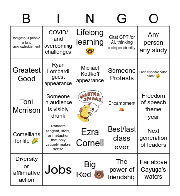 Commencement Bingo Card