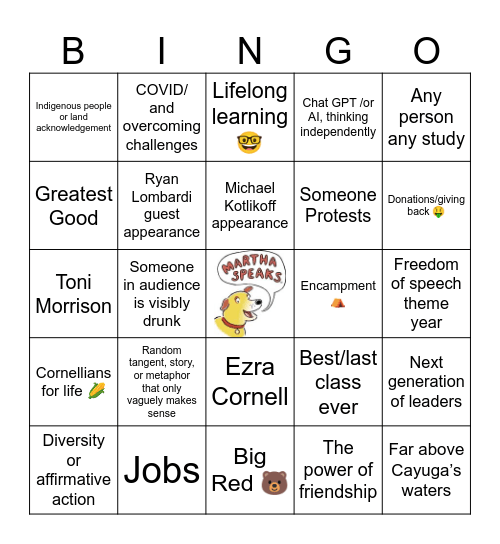 Commencement Bingo Card