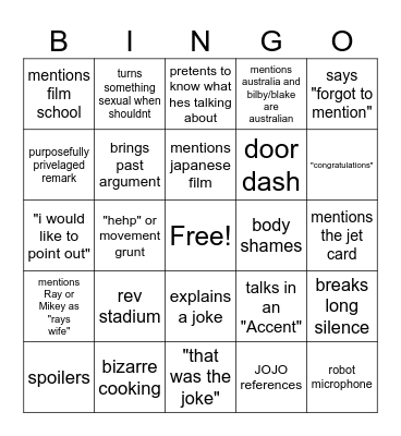 nate Bingo Card