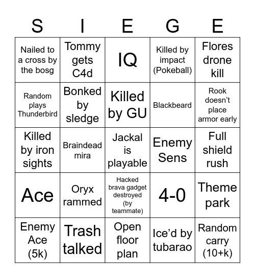Siege  Bingo Card