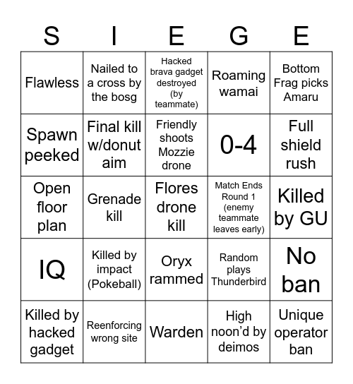 Siege  Bingo Card