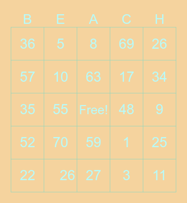 Beach Bingo Card