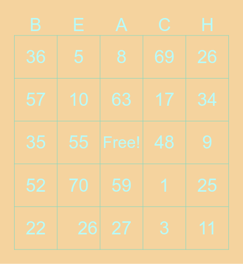 Beach Bingo Card