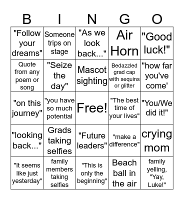 Luke's Graduation Bingo Card