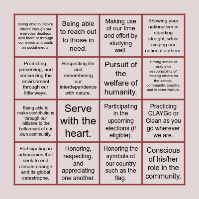 Emilian Attributes Bingo Card Bingo Card