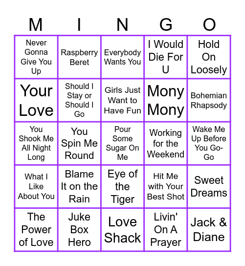 Everything 80's Bingo Card