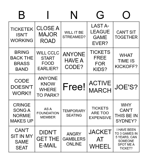 CCM GRAND FINAL 2024 Bingo Card