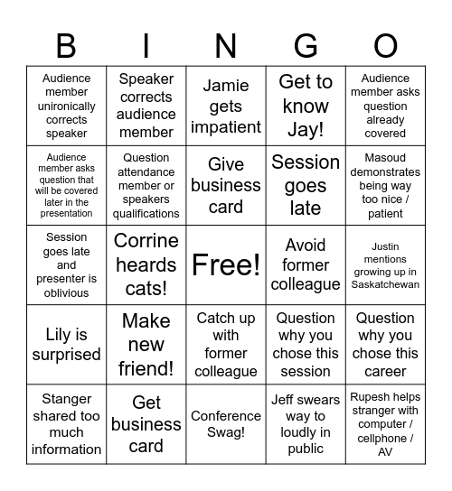 Cenovus Conference Bingo Card