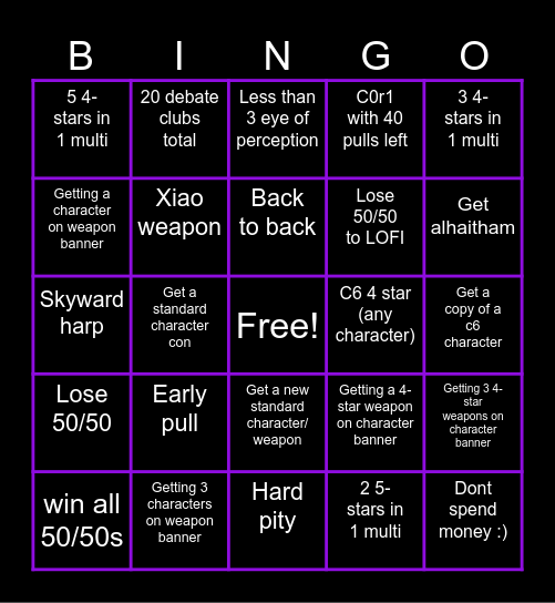 CLORINGO Bingo Card
