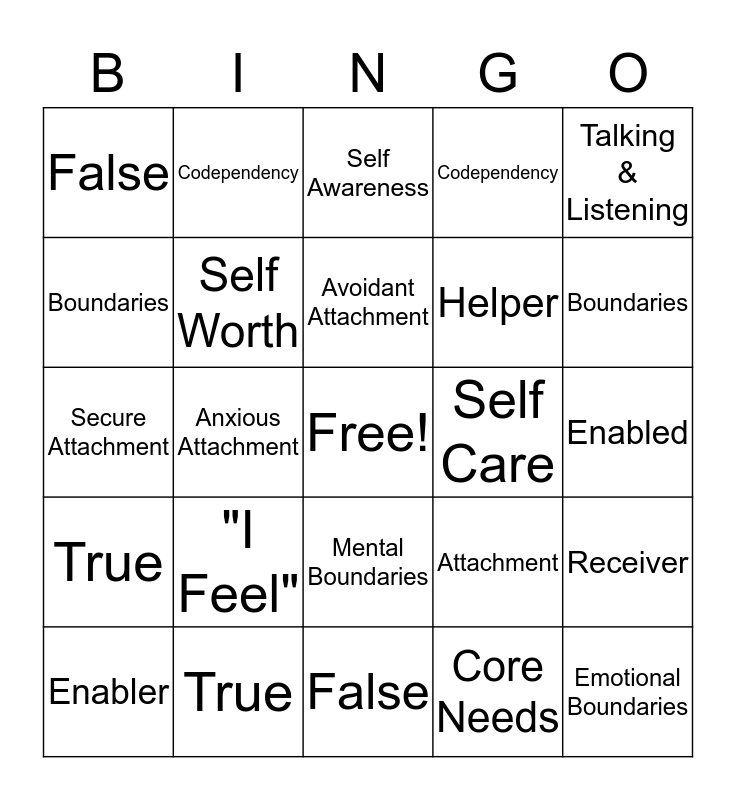 CODEPENDENCY BINGO! Bingo Card