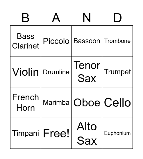 Band Bingo Card