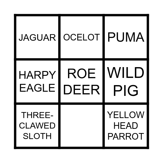 FOREST ANIMALS BINGO Card