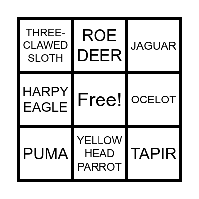FOREST ANIMALS BINGO Card