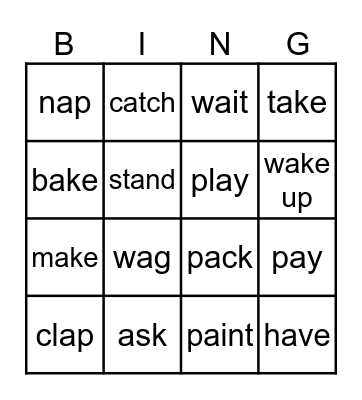 long and short a VERBS Bingo Card