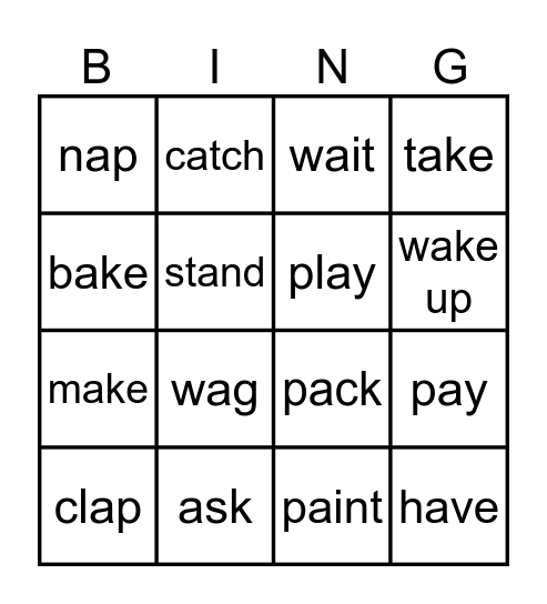 long and short a VERBS Bingo Card