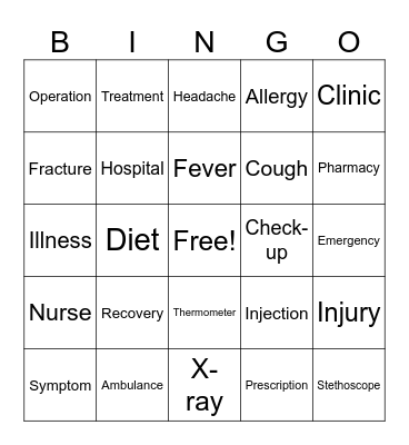 Medicine vocabulary Bingo Card