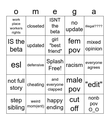 am i the beta Bingo Card