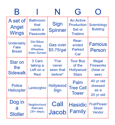 The Larsons //  LA Visit Bingo Card