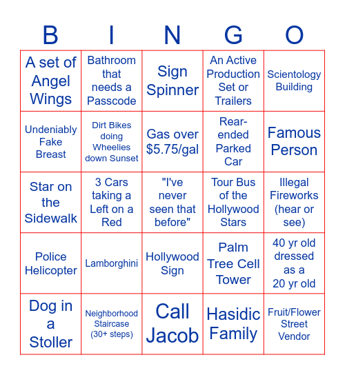 The Larsons //  LA Visit Bingo Card