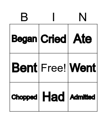 Verbs in past Bingo Card