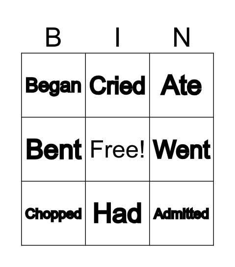 Verbs in past Bingo Card