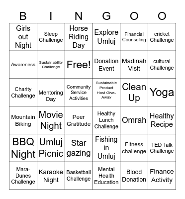 Mission Wellness Activities Bingo Card