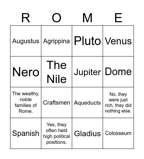 ANCIENT ROME BINGO Card