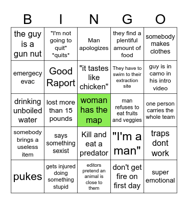 Naked and Afraid Bingo Card