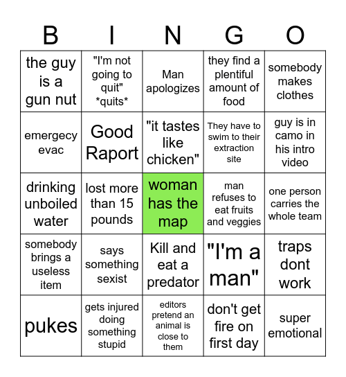 Naked And Afraid Bingo Card