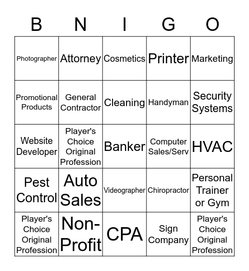 BNIGO Bingo Card