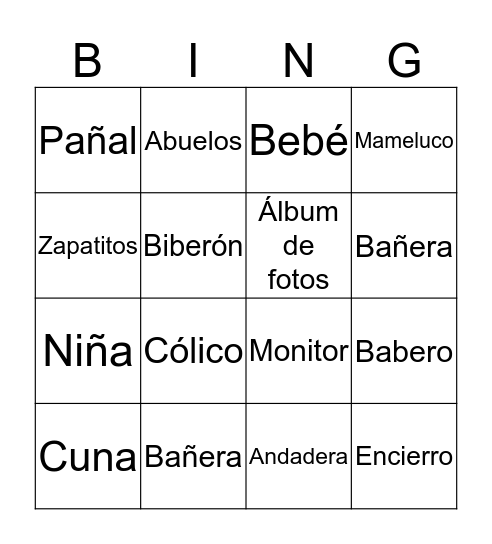 Baby Bingo Card