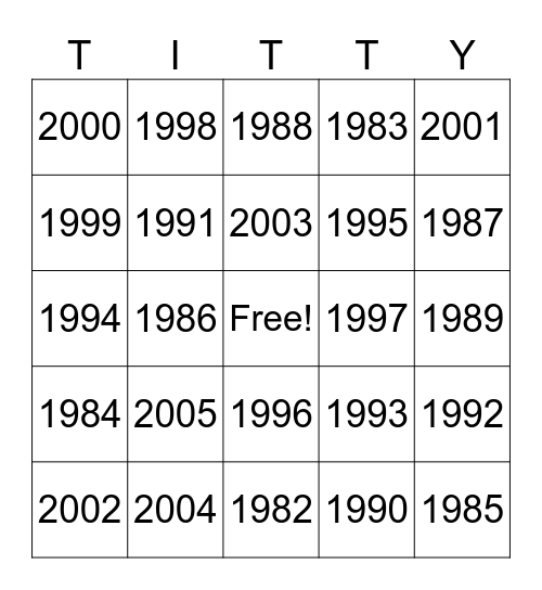 Titty Bingo Card