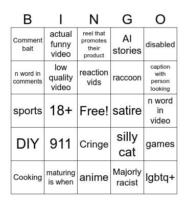 insta reels bingo Card