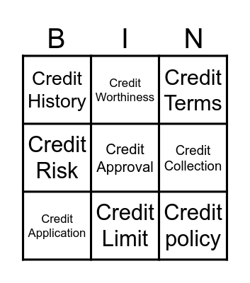 Credit Vocabulary Bingo Card