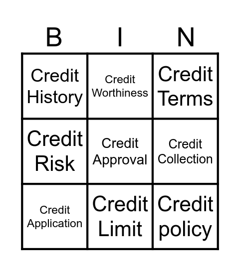 Credit Vocabulary Bingo Card
