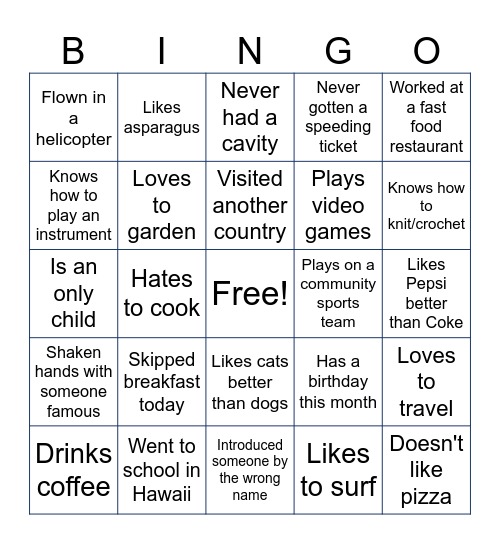 Mingle Bingo Card