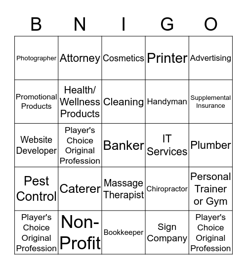BNIGO Bingo Card