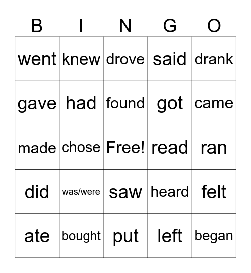 Irregular verbs Bingo Card